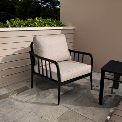 3-Piece Aluminum Outdoor Patio Conversation Set with 2 Club Chairs, Sunbrella Cushions & Sintered Stone Side Table – Ember Black