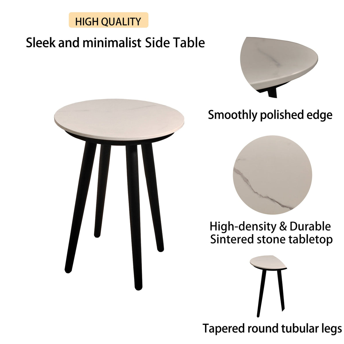 3-Piece Aluminum Outdoor Patio Conversation Set with 2 Club Chairs, Sunbrella Cushions & Sintered Stone Side Table – Ember Black