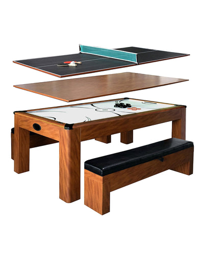 Hathaway Sherwood 7-ft Air Hockey and Table Tennis Combo Table with Storage Benches