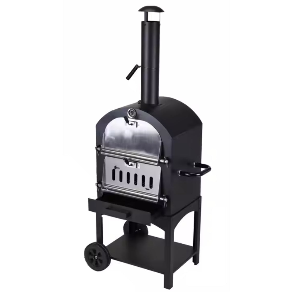 Wood-Fired Pizza Oven Built for Home Patios, 33cm Cordierite Stone, 842°F Heat, Mobile Wheeled Cart