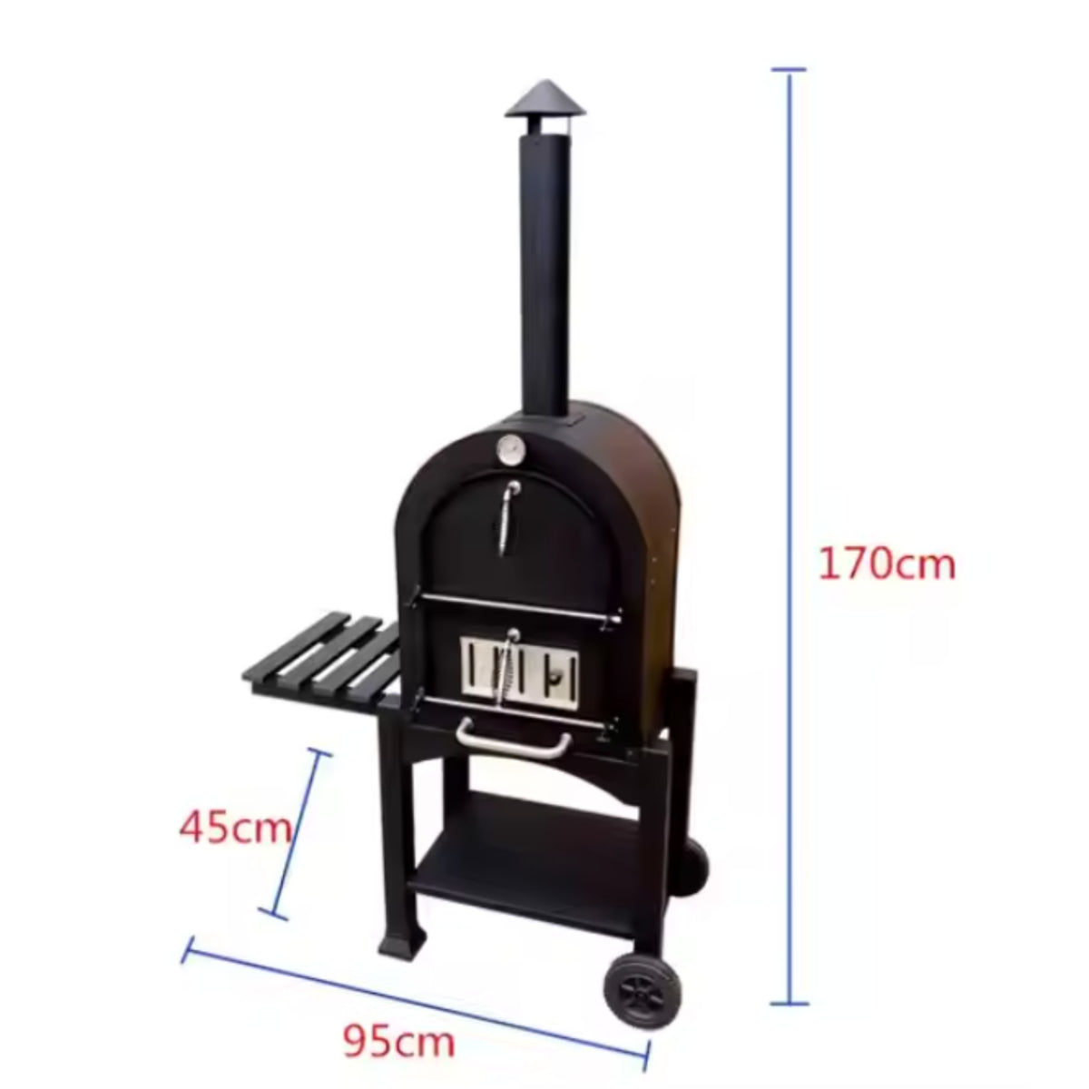 Wood-Fired Pizza Oven Built for Home Patios, 33cm Cordierite Stone, 842°F Heat, Mobile Wheeled Cart