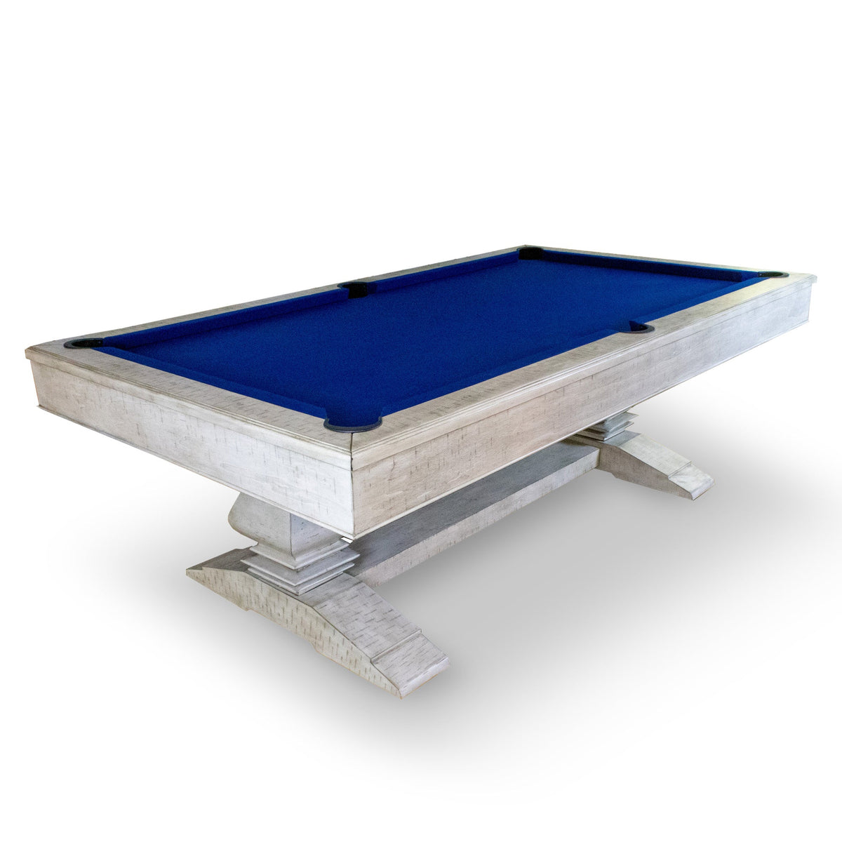 Montecito Pool Table with Blue Felt and Dual Pedestal Base