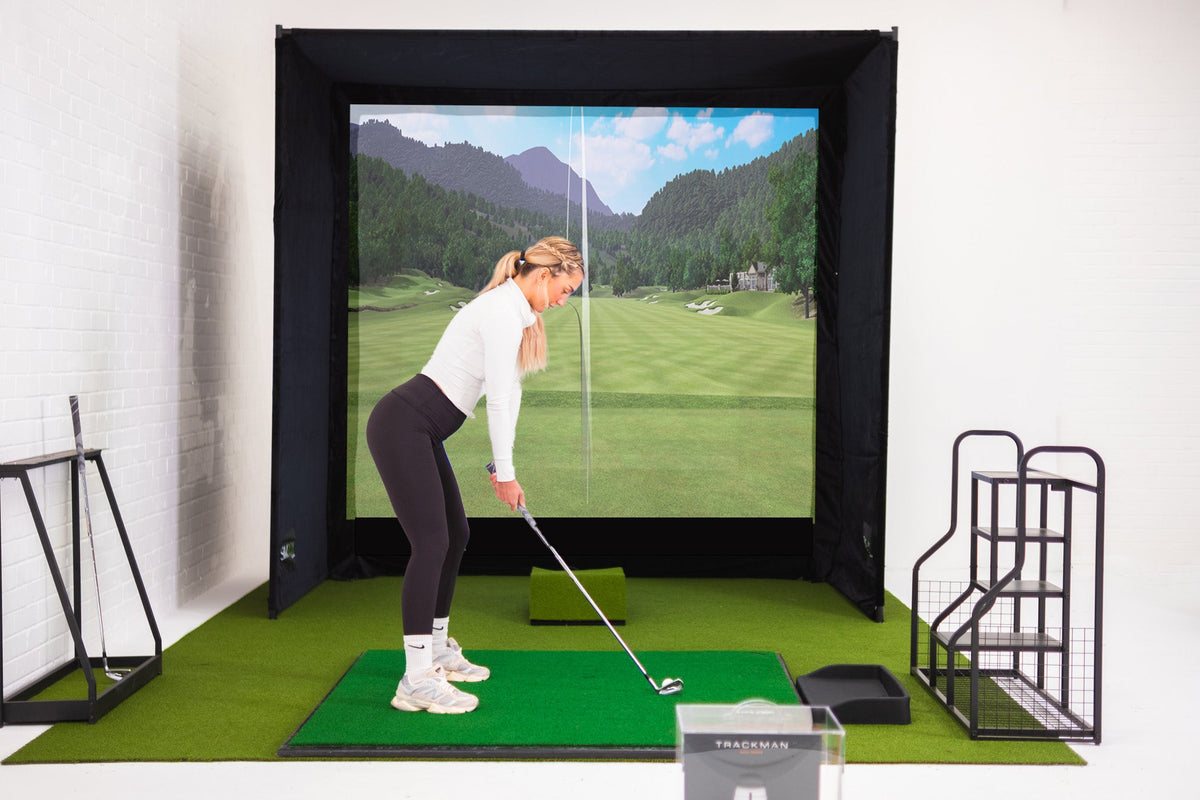 GolfBays SimBox Golf Hitting Enclosure with PRO+ Premium Impact Screen & Side Barriers