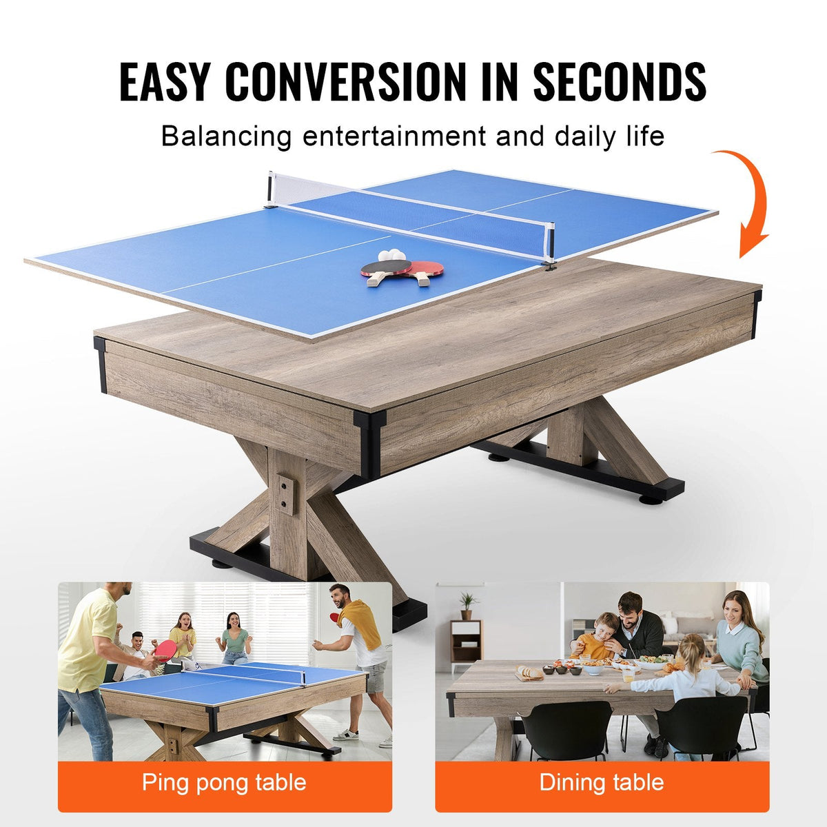 3-in-1 Billiard Pool Table, Table Tennis Table and Dining Table