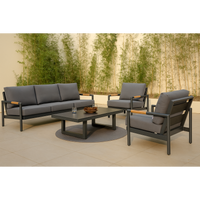 Outdoor Lounge Set Built for Premium Entertaining, Powder-Coated Aluminum Frame, Teak Accents, Seats 5-6