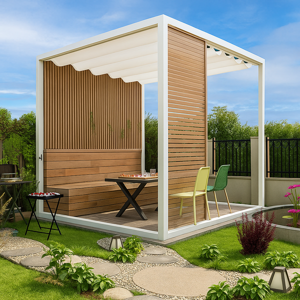 Outdoor Pergola Built for Modern Terraces, Powder-Coated Aluminum Frame, Retractable Wave Canopy, 320cm Square