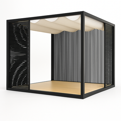 Outdoor Pergola Built for Modern Terraces, Powder-Coated Aluminum Frame, Retractable Wave Canopy, 320cm Square