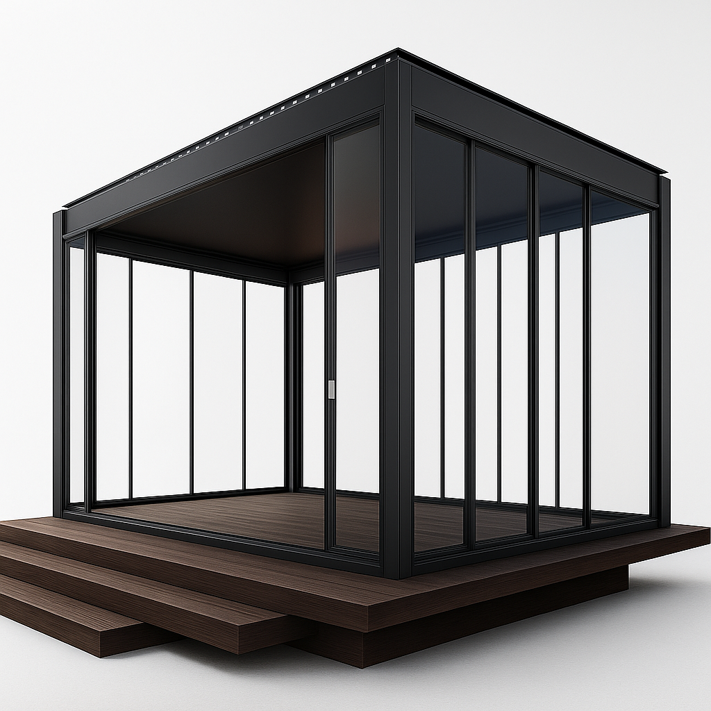 Luxury Glass Pergola Built for Year-Round Living, 10mm Sliding Panels, Insulated Roof, Dimmable LEDs