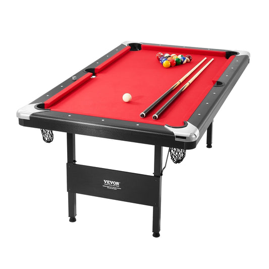 VEVOR VP69 6.3 ft Foldable Pool Table with Accessories, Red and Black
