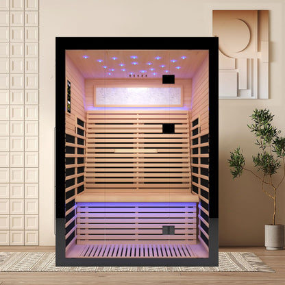 Luxury 2-Person Far Infrared Sauna Room, Hemlock Wood, 2160W, Black/Natural
