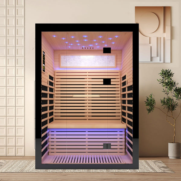 Luxury 2-Person Far Infrared Sauna Room, Hemlock Wood, 2160W, Black/Natural
