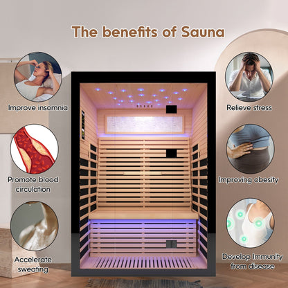 Luxury 2-Person Far Infrared Sauna Room, Hemlock Wood, 2160W, Black/Natural