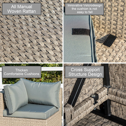 7-Piece Boho Outdoor Patio Furniture Set with Modular Sectional Sofa, Grey Cushions &amp; Glass-Top Table