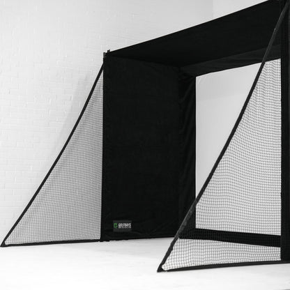 GolfBays SimBox Golf Hitting Enclosure with PRO+ Premium Impact Screen &amp; Side Barriers