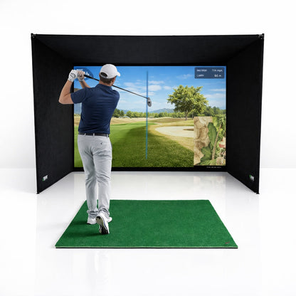 GolfBays SimBox Golf Hitting Enclosure with PRO+ Premium Impact Screen &amp; Side Barriers