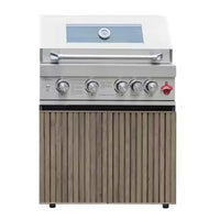 Outdoor Kitchen Island Crafted for Premium Cooking, Six-Burner Grill, Teak Wood Panels, Stainless Steel