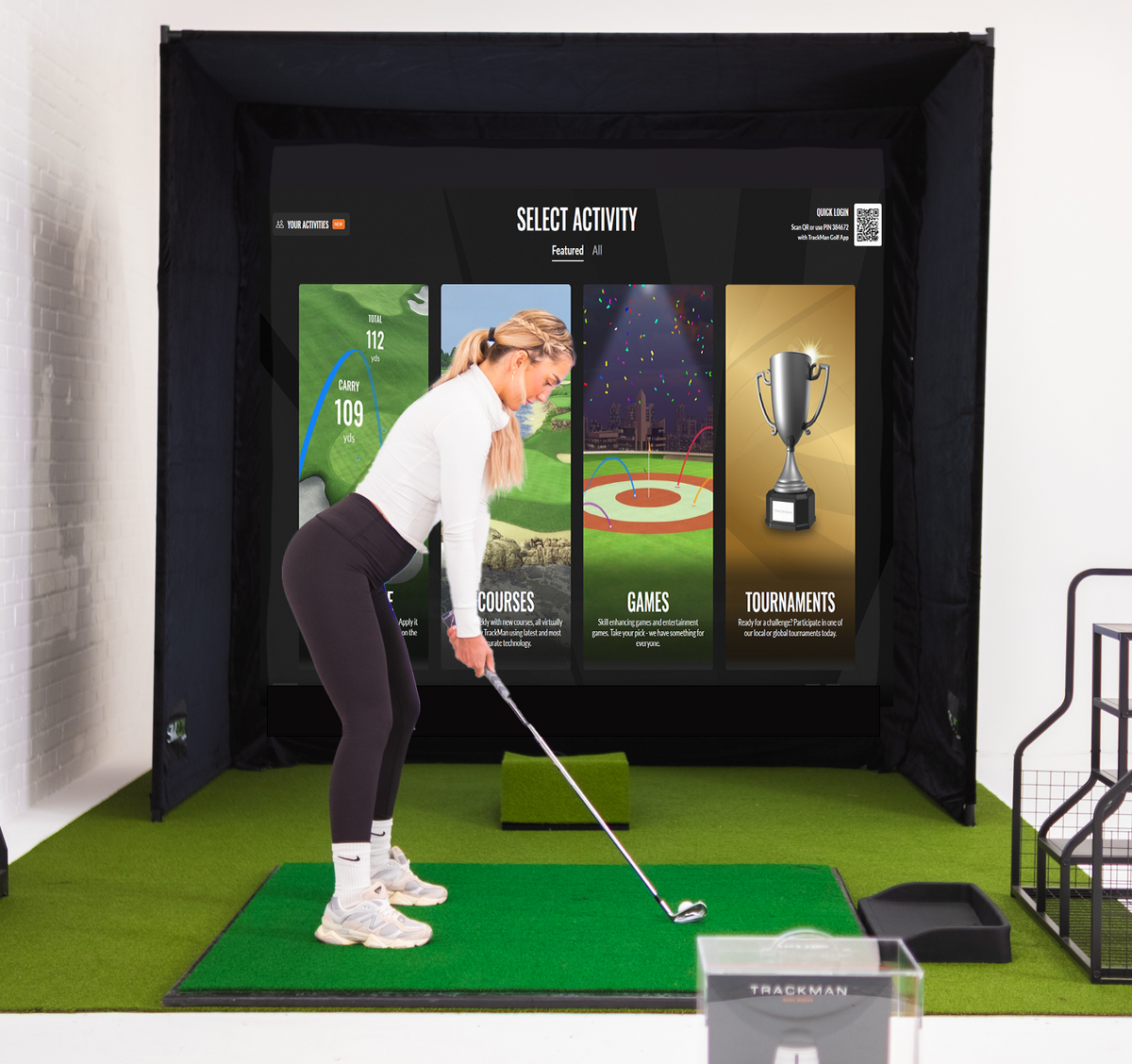 GolfBays SimBox Golf Hitting Enclosure with PRO+ Premium Impact Screen &amp; Side Barriers