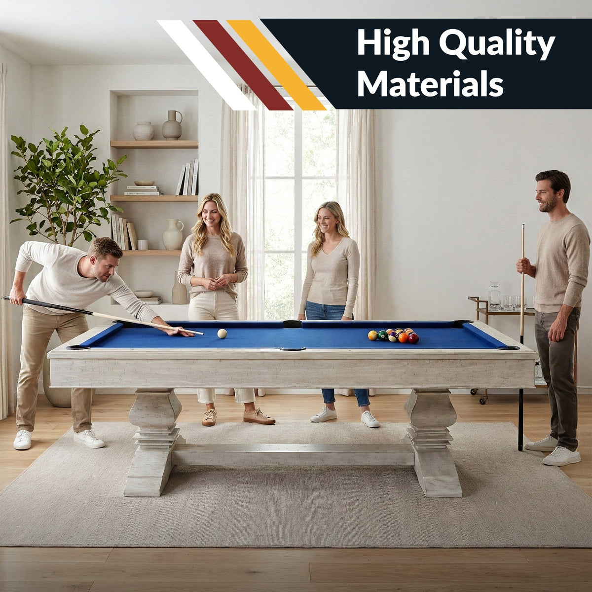 Montecito Pool Table with Blue Felt and Dual Pedestal Base