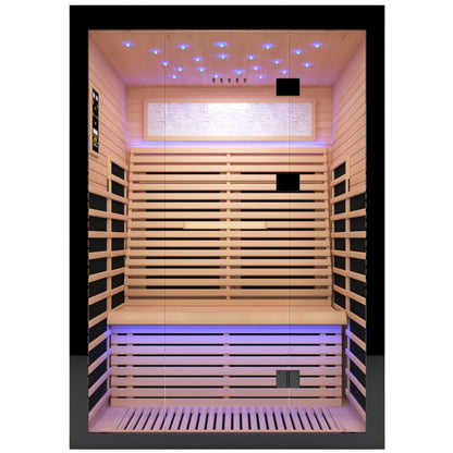 Luxury 2-Person Far Infrared Sauna Room, Hemlock Wood, 2160W, Black/Natural