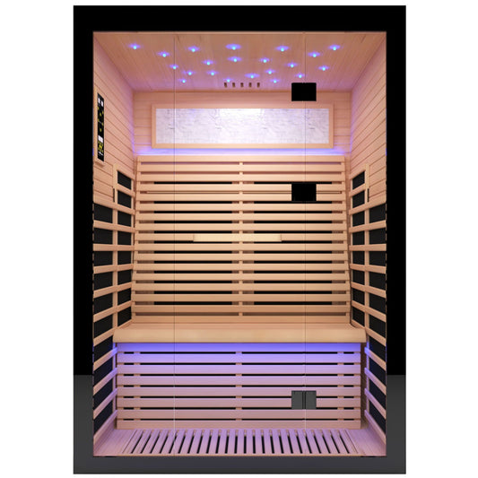 Luxury 2-Person Far Infrared Sauna Room, Hemlock Wood, 2160W, Black/Natural