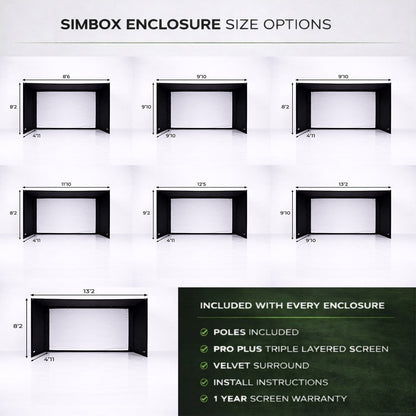 GolfBays SimBox Golf Hitting Enclosure with PRO+ Premium Impact Screen &amp; Side Barriers