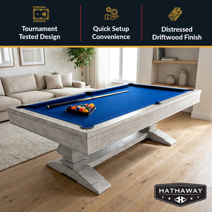 Montecito Pool Table with Blue Felt and Dual Pedestal Base