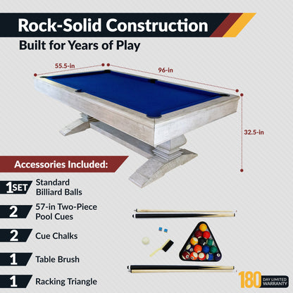 Montecito Pool Table with Blue Felt and Dual Pedestal Base
