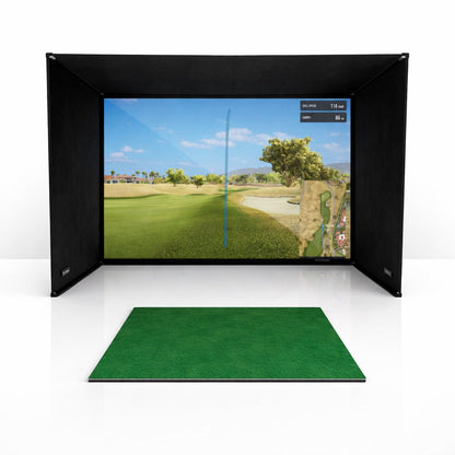 GolfBays SimBox Golf Hitting Enclosure with PRO+ Premium Impact Screen &amp; Side Barriers