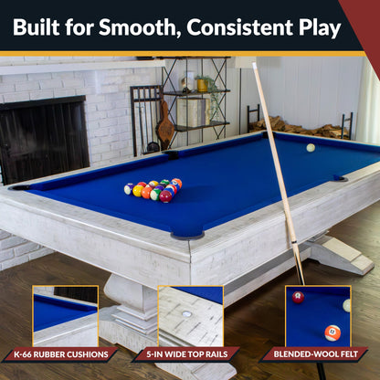 Montecito Pool Table with Blue Felt and Dual Pedestal Base