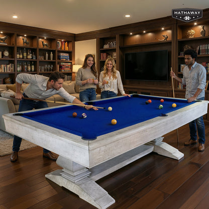 Montecito Pool Table with Blue Felt and Dual Pedestal Base